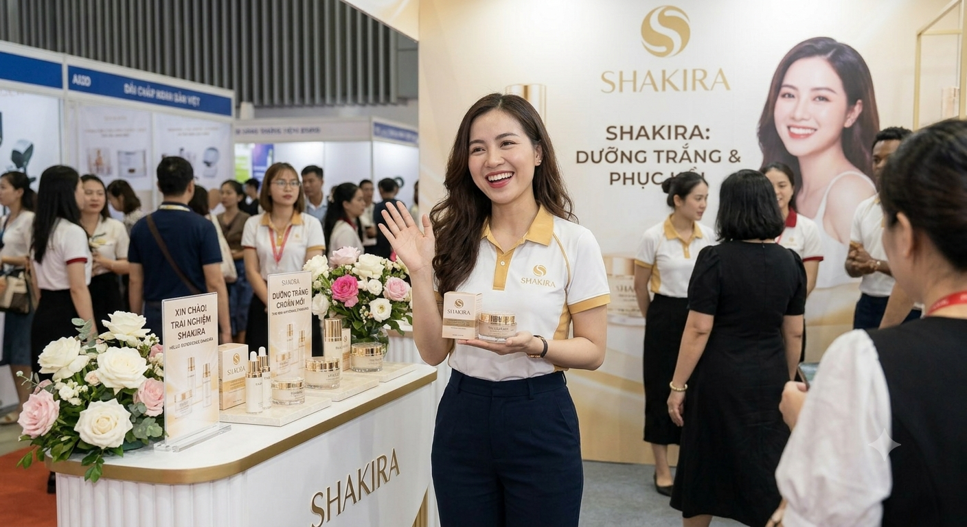 SHAKIRA đang chào đón và tư vấn sản phẩm cho khách hàng tại hội chợ