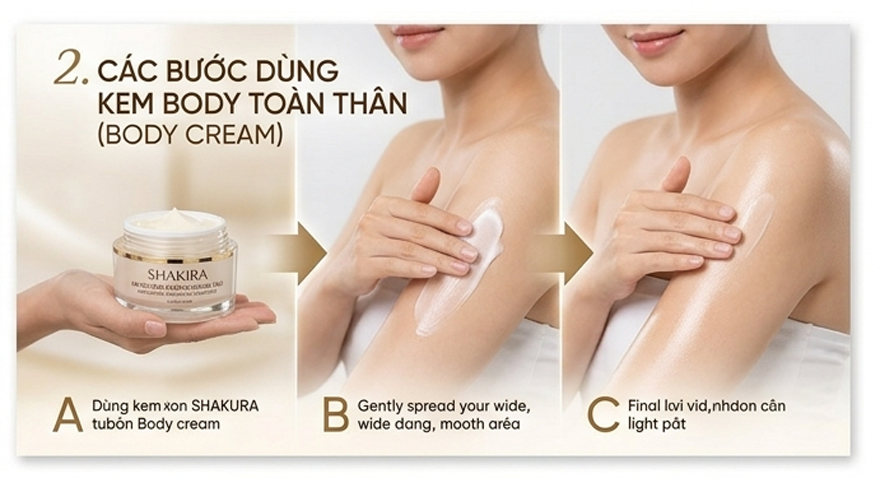 SHAKIRA các bước dùng kem body trắng da
